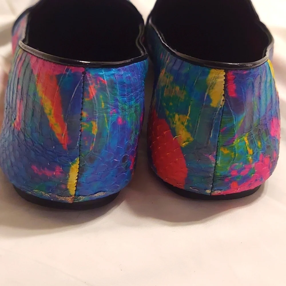 Brian Atwood Multicolored Snakeskin Flats Sz 10/41 GUC